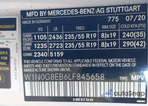 2020 Mercedes-Benz Glc 300 4Matic из США, поврежденный, VIN W1N0G8EB6LF845658